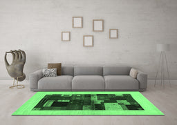 Machine Washable Abstract Emerald Green Contemporary Area Rugs in a Living Room,, wshcon1498emgrn