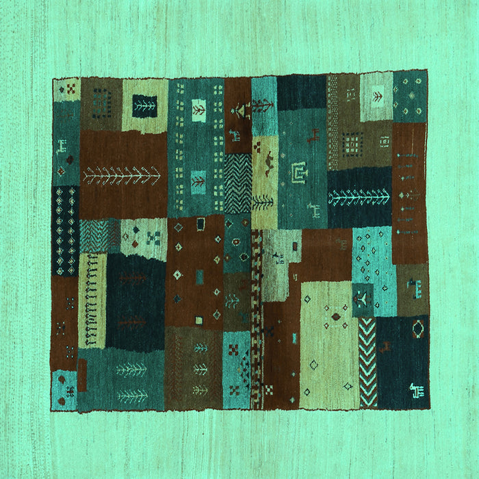 Square Machine Washable Abstract Turquoise Contemporary Area Rugs, wshcon1498turq