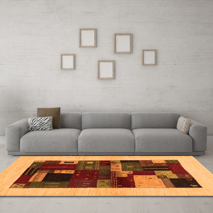 Machine Washable Abstract Orange Contemporary Area Rugs in a Living Room, wshcon1498org
