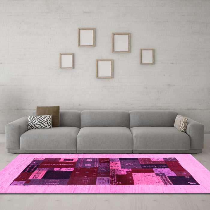 Machine Washable Abstract Pink Contemporary Rug in a Living Room, wshcon1498pnk