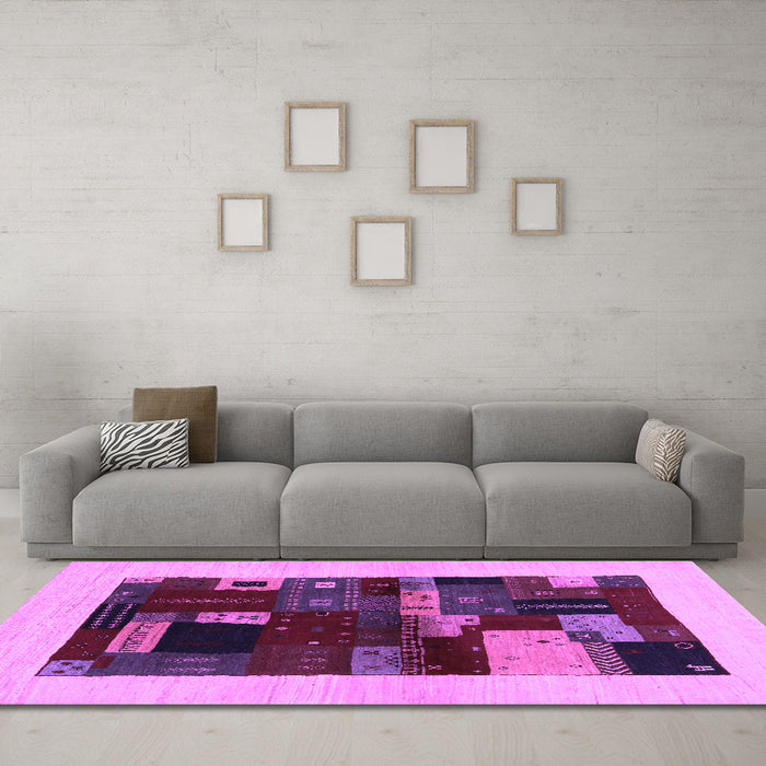 Machine Washable Abstract Purple Contemporary Area Rugs in a Living Room, wshcon1498pur