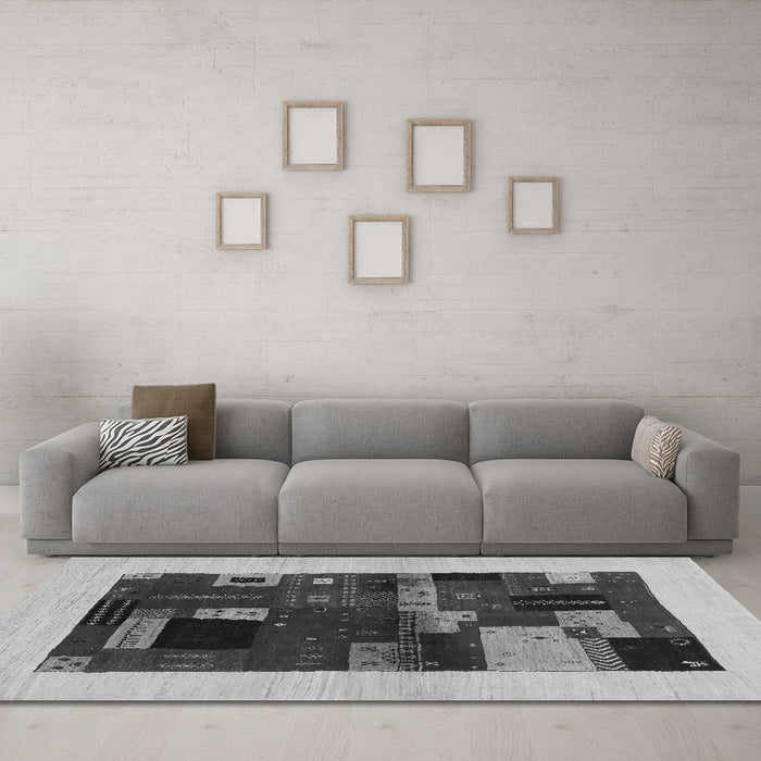 Machine Washable Abstract Gray Contemporary Rug in a Living Room,, wshcon1498gry