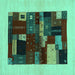 Square Abstract Turquoise Contemporary Rug, con1498turq