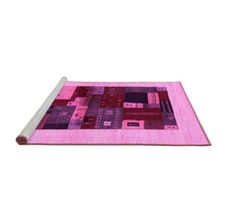 Sideview of Machine Washable Abstract Pink Contemporary Rug, wshcon1498pnk