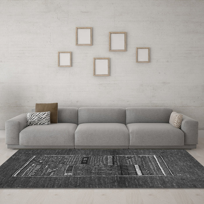 Machine Washable Abstract Gray Contemporary Rug in a Living Room,, wshcon1499gry
