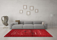 Machine Washable Abstract Red Contemporary Rug, wshcon1499red