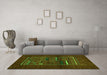 Machine Washable Abstract Green Contemporary Area Rugs in a Living Room,, wshcon1499grn