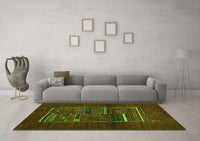 Machine Washable Abstract Green Contemporary Rug, wshcon1499grn