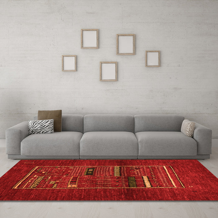 Machine Washable Abstract Orange Contemporary Area Rugs in a Living Room, wshcon1499org
