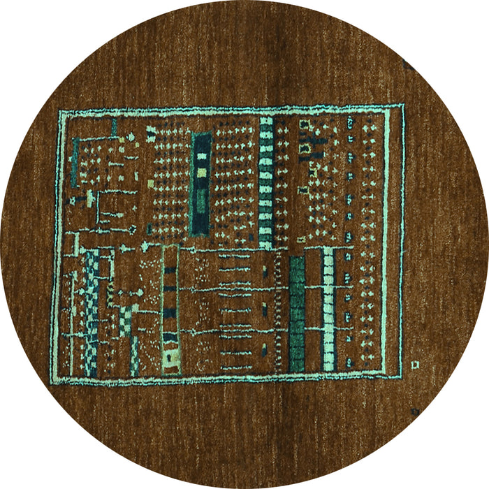 Round Abstract Turquoise Contemporary Rug, con1499turq