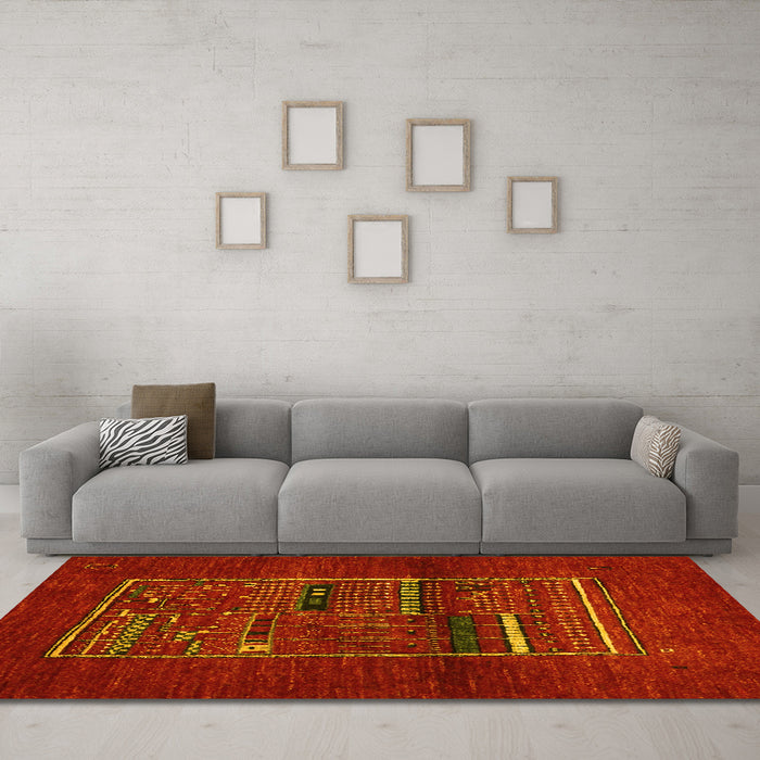 Machine Washable Abstract Yellow Contemporary Rug in a Living Room, wshcon1499yw