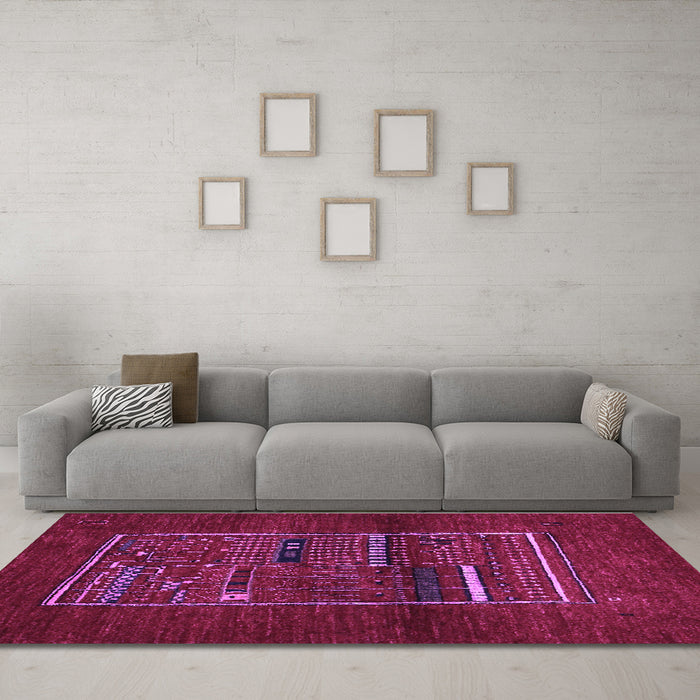 Machine Washable Abstract Purple Contemporary Area Rugs in a Living Room, wshcon1499pur
