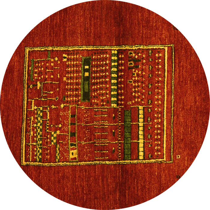 Round Abstract Yellow Contemporary Rug, con1499yw