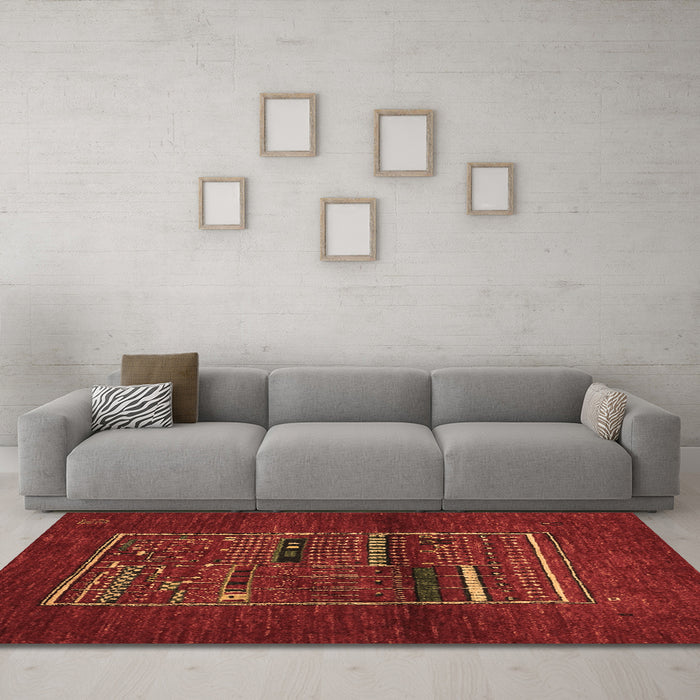 Machine Washable Abstract Brown Contemporary Rug in a Living Room,, wshcon1499brn