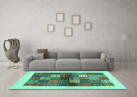 Machine Washable Abstract Turquoise Contemporary Rug, wshcon1500turq