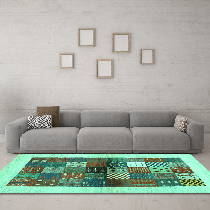 Machine Washable Abstract Turquoise Contemporary Area Rugs in a Living Room,, wshcon1500turq