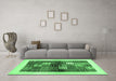 Machine Washable Abstract Emerald Green Contemporary Area Rugs in a Living Room,, wshcon1500emgrn