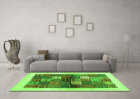 Machine Washable Abstract Green Contemporary Rug, wshcon1500grn