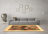 Machine Washable Abstract Brown Contemporary Rug, wshcon1500brn