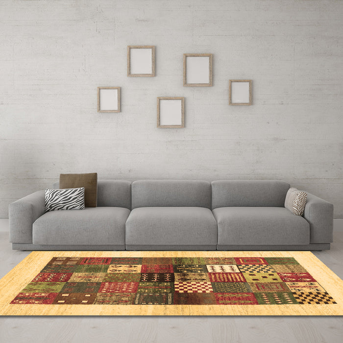 Machine Washable Abstract Brown Contemporary Rug in a Living Room,, wshcon1500brn