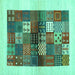 Square Machine Washable Abstract Turquoise Contemporary Area Rugs, wshcon1500turq