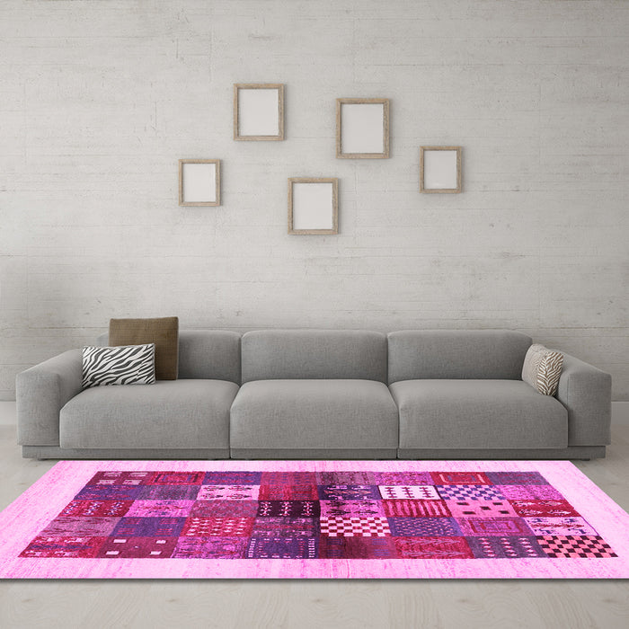 Machine Washable Abstract Pink Contemporary Rug in a Living Room, wshcon1500pnk