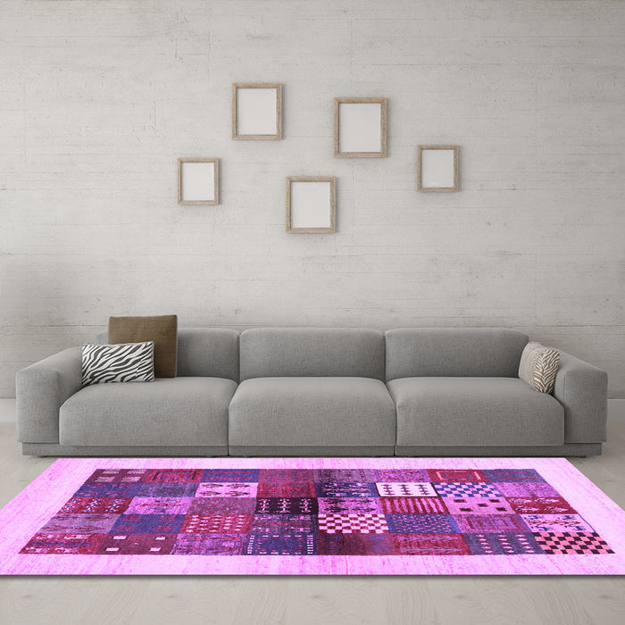 Machine Washable Abstract Purple Contemporary Area Rugs in a Living Room, wshcon1500pur