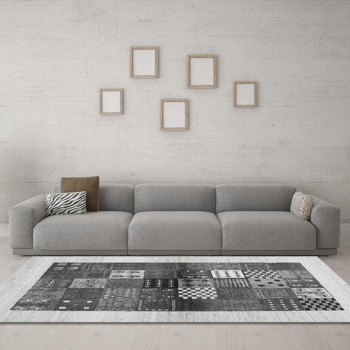 Machine Washable Abstract Gray Contemporary Rug in a Living Room,, wshcon1500gry
