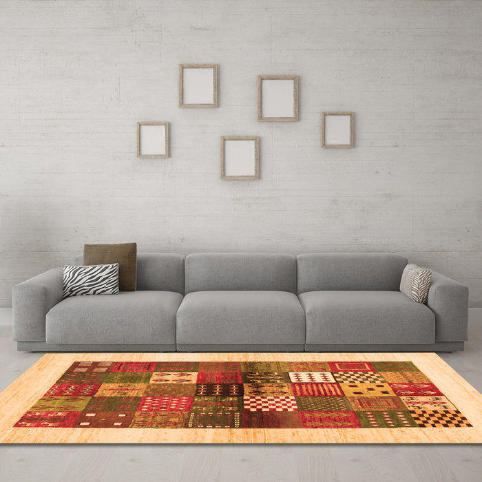 Machine Washable Abstract Orange Contemporary Area Rugs in a Living Room, wshcon1500org