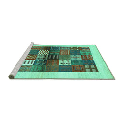 Sideview of Machine Washable Abstract Turquoise Contemporary Area Rugs, wshcon1500turq