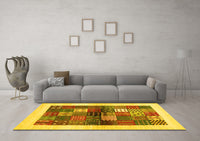 Machine Washable Abstract Yellow Contemporary Rug, wshcon1500yw