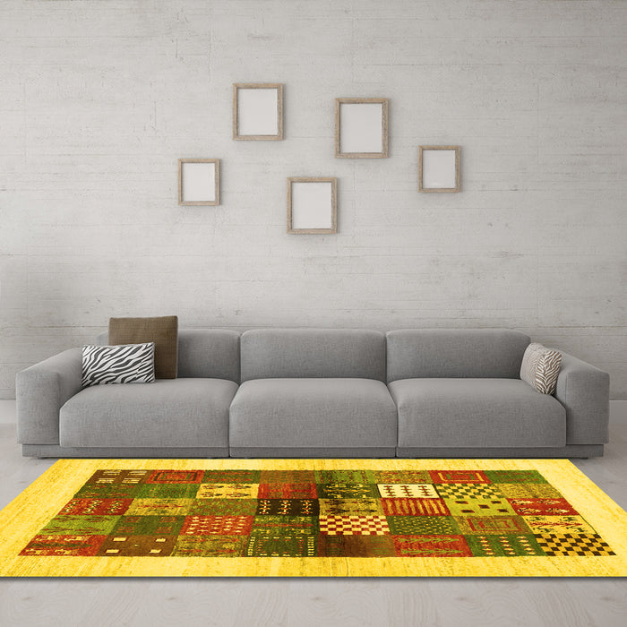 Machine Washable Abstract Yellow Contemporary Rug in a Living Room, wshcon1500yw