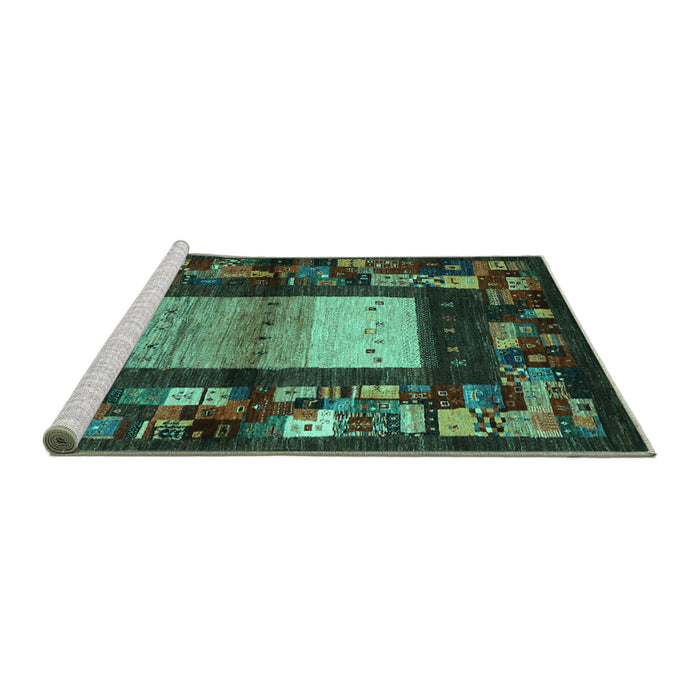 Sideview of Machine Washable Abstract Turquoise Contemporary Area Rugs, wshcon1501turq