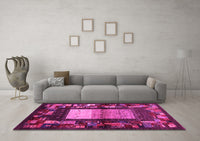 Machine Washable Abstract Pink Contemporary Rug, wshcon1501pnk