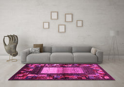 Machine Washable Abstract Pink Contemporary Rug in a Living Room, wshcon1501pnk