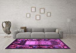 Machine Washable Abstract Purple Contemporary Area Rugs in a Living Room, wshcon1501pur