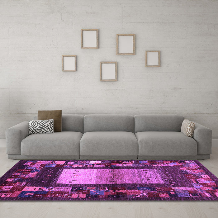 Machine Washable Abstract Purple Contemporary Area Rugs in a Living Room, wshcon1501pur