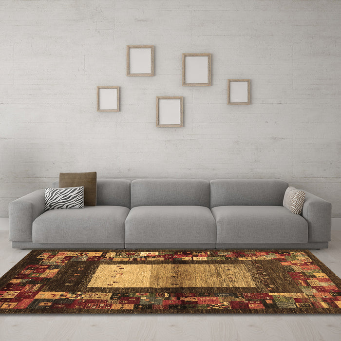 Machine Washable Abstract Brown Contemporary Rug in a Living Room,, wshcon1501brn