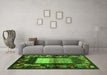 Machine Washable Abstract Green Contemporary Area Rugs in a Living Room,, wshcon1501grn