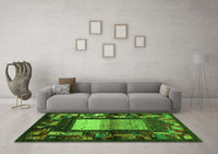 Machine Washable Abstract Green Contemporary Rug, wshcon1501grn