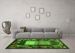 Machine Washable Abstract Green Contemporary Area Rugs in a Living Room,, wshcon1501grn