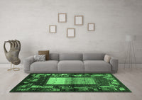 Machine Washable Abstract Emerald Green Contemporary Rug, wshcon1501emgrn