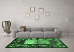 Machine Washable Abstract Emerald Green Contemporary Area Rugs in a Living Room,, wshcon1501emgrn