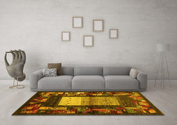 Machine Washable Abstract Yellow Contemporary Rug in a Living Room, wshcon1501yw