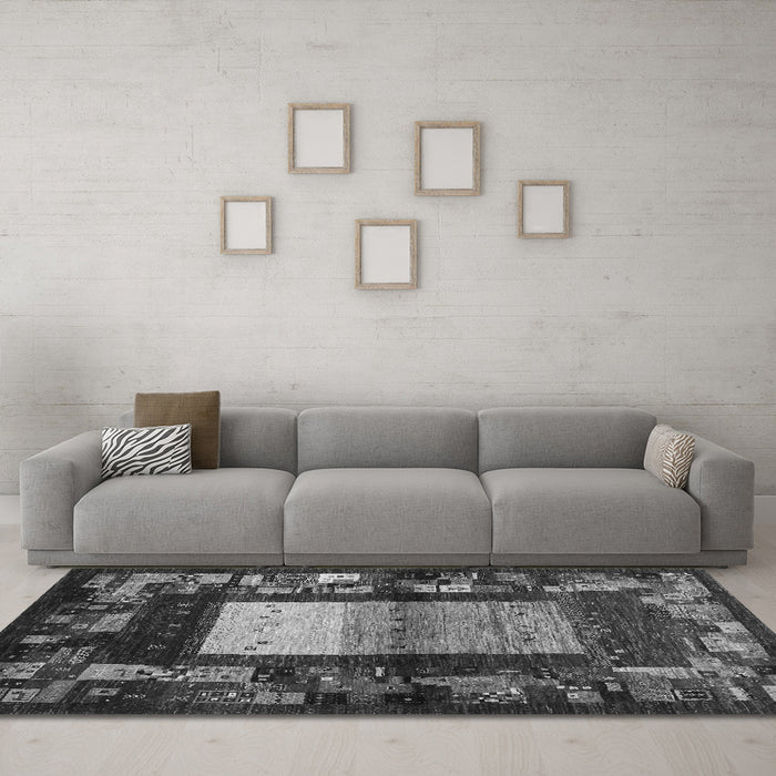 Machine Washable Abstract Gray Contemporary Rug in a Living Room,, wshcon1501gry