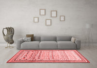 Machine Washable Abstract Red Contemporary Rug, wshcon1502red