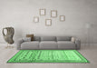 Machine Washable Abstract Emerald Green Contemporary Area Rugs in a Living Room,, wshcon1502emgrn