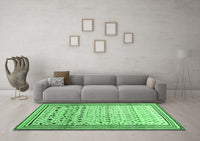 Machine Washable Abstract Emerald Green Contemporary Rug, wshcon1502emgrn