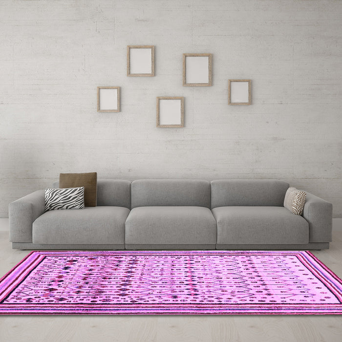 Machine Washable Abstract Purple Contemporary Area Rugs in a Living Room, wshcon1502pur