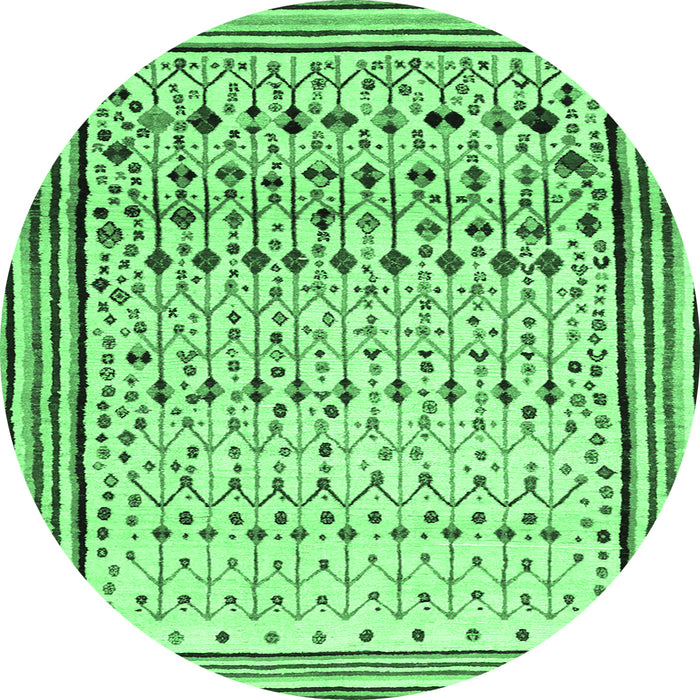 Round Machine Washable Abstract Emerald Green Contemporary Area Rugs, wshcon1502emgrn